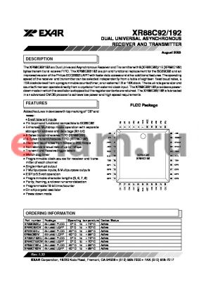 XR88C92IV datasheet - DUAL UNIVERSAL ASYNCHRONOUS RECEIVER AND TRANSMITTER