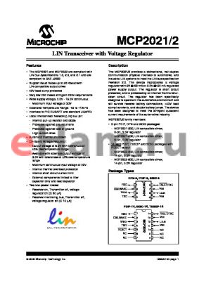 MCP2021T-330E/P datasheet - LIN Transceiver with Voltage Regulator
