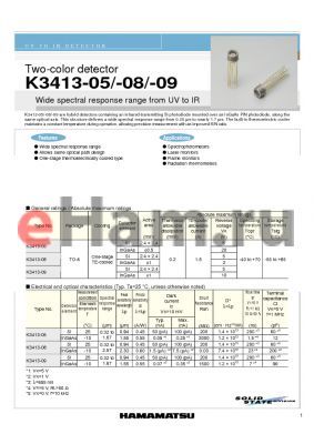 K3413-09 datasheet - Two-color detector Wide spectral response range from UV to IR