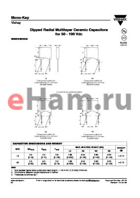 K391K15C0GF5.L2 datasheet - Dipped Radial Multilayer Ceramic Capacitors for 50 - 100 Vdc