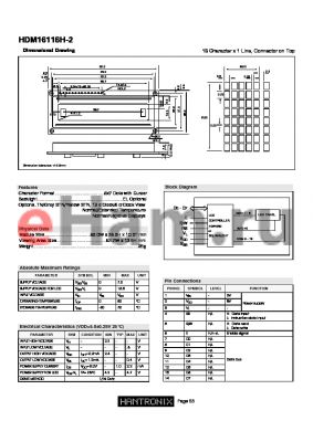 HDM16116H-2 datasheet - 16 Character x 1 Line, Connector on Top
