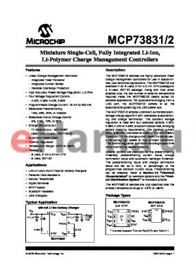 MCP73832T-3ATI/MC datasheet - Miniature Single-Cell, Fully Integrated Li-Ion, Li-Polymer Charge Management Controllers