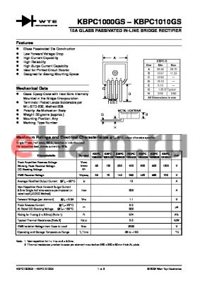 KBPC1010GS datasheet - 10A GLASS PASSIVATED IN-LINE BRIDGE RECTIFIER