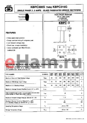 KBPC304G datasheet - SINGLE PHASE 3.0 AMPS. GLASS PASSIVATED BRIDGE RECTIFIERS