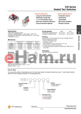 KSI1V031 datasheet - Sealed Tact Switches