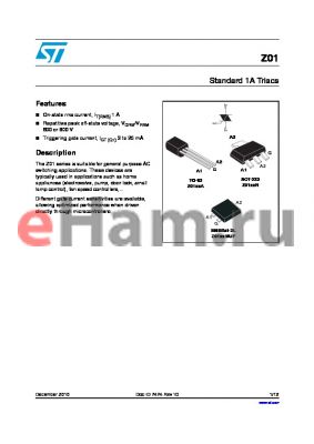 Z0103NN datasheet - 1A TRIACS