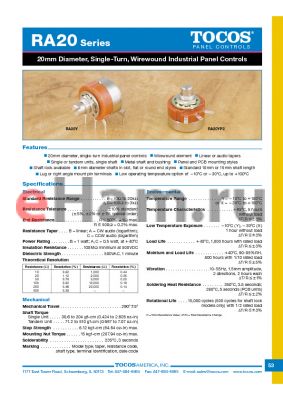RA20YG15SB203X2203G datasheet - 20mm Diameter, Single-Turn,Wirewound Industrial Panel Controls