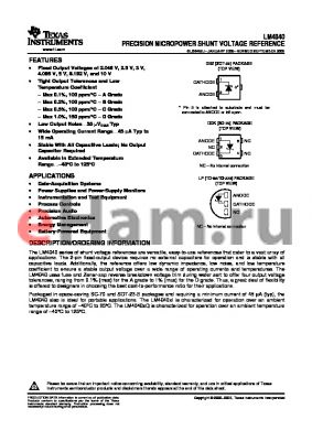 LM4040B50IDCKRG4 datasheet - PRECISION MICROPOWER SHUNT VOLTAGE REFERENCE
