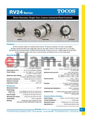 RVT24YGLSF20SB103K datasheet - 24mm Diameter, Single-Turn, Carbon Industrial Panel Controls