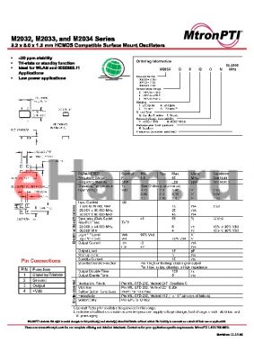 M203424TGN datasheet - 3.2 x 5.0 x 1.3 mm HCMOS Compatible Surface Mount Oscillators
