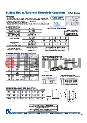 NAZK331M6.3V6.3X8NBF datasheet - Surface Mount Aluminum Electrolytic Capacitors