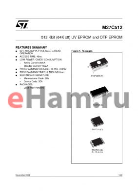 M27C512-20N6X datasheet - 512 Kbit 64Kb x8 UV EPROM and OTP EPROM