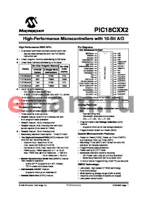 PIC18LC452-E/P datasheet - High-Performance Microcontrollers with 10-Bit A/D
