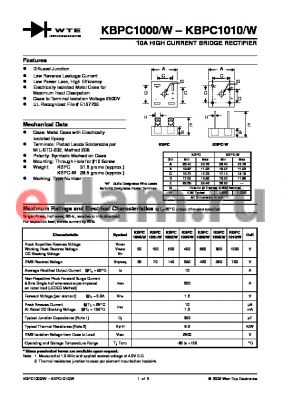 KBPC1004W datasheet - 10A HIGH CURRENT BRIDGE RECTIFIER