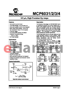 MCP6031TE/SL datasheet - 0.9 uA, High Precision Op Amps