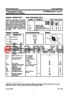 BTA208seriesE datasheet - Three quadrant triacs guaranteed commutation