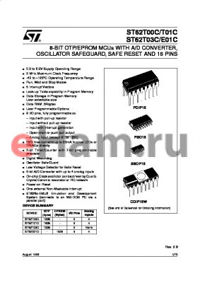 ST62P00CM1 datasheet - 8-BIT MICROCONTROLLER (MCU) WITH OTP, ROM, FASTROM, EPROM, A/D CONVERTER, OSCILLATOR SAFEGUARD, SAFE RESET AND 16 PINS