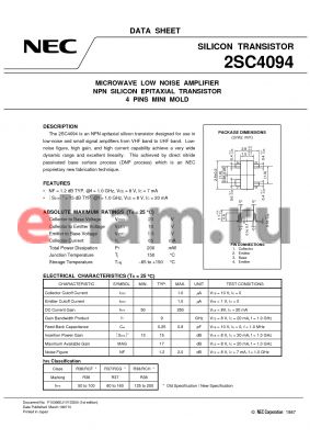 2SC4094-T1 datasheet - For amplify microwave and low noise.