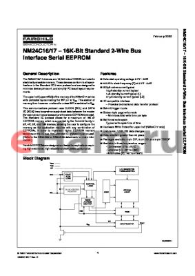 NM24C17TLZEMT8X datasheet - 16K-Bit Standard 2-Wire Bus Interface Serial EEPROM [Not recommended for new designs]