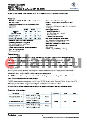 NT128D64S88A2GM-75B datasheet - 128Mb unbuffered DDR SO-DIMM module based on 16Mx8 SDRAM