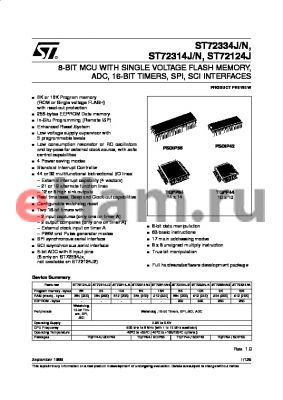 ST72C124J4B6 datasheet - Bits number of 8 Memory type Flash Microprocessor/controller features 3 level LVD/OSG/ Internal OSC/ A/D Converters/PWM/Watchdog,SPI,SCI Frequency clock 16 MHz Memo