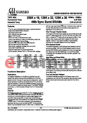 GS840H36B-100 datasheet - 100MHz 12ns 128K x 36 4Mb sync burst SRAM
