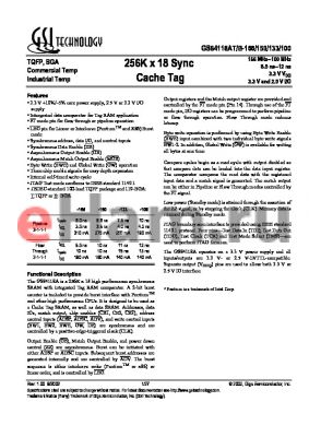GS84118AB-133I datasheet - 133MHz 11ns 256K x 18 sync cache tag