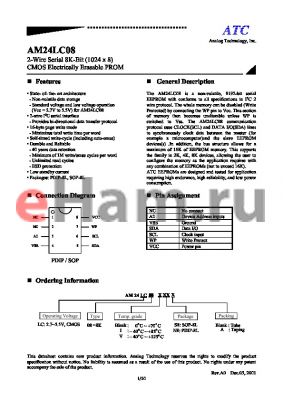 AM24LC08S8 datasheet - 2.7-5.5V 2-wire serial 8K-bits (1024 x 8) CMOS electrically erasable PROM
