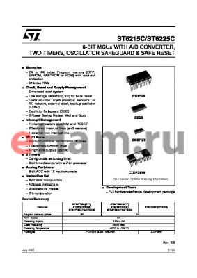 ST6225BB3/XXX datasheet - 8-bit MCU with 8-bit A/D converter, two timers, oscillator safeguard & safe reset, 64 b RAM, 4Kb ROM, 8MHz