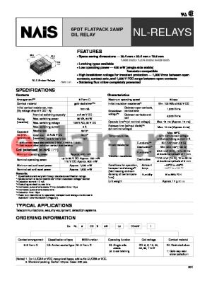 NL6EBX-L2-DC60V datasheet - NL-relay. 6PDT, 2 Amp, dil. relay. 6 form C. Coil voltage 60 V DC. Amber sealed type. 2 coil latching. Contact material: gold-clad silver.