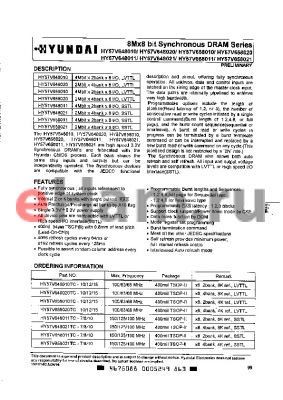 HY57V648011TC-8 datasheet - 4Mbit x 2bank x 8 SDRAM, SSTL, 80ns