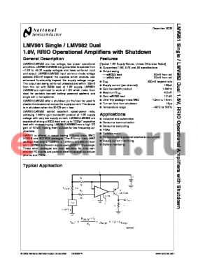LMV981MDA datasheet - Single 1.8V, RRIO Operational Amplifiers with Shutdown