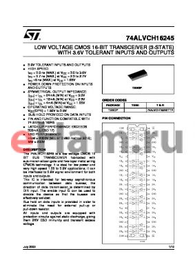 74ALVCH16245T datasheet - LOW VOLTAGE CMOS 16-BIT TRANSCEIVER (3-STATE) WITH 3.6V TOLERANT INPUTS AND OUTPUTS